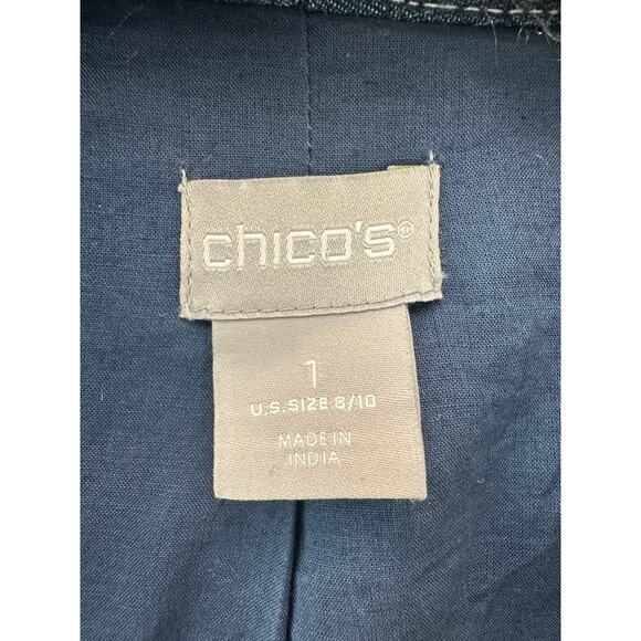 CHICO’S | Blue Boho Embroidered Open Front Jacket | Size 1 Medium - Picture 7 of 8